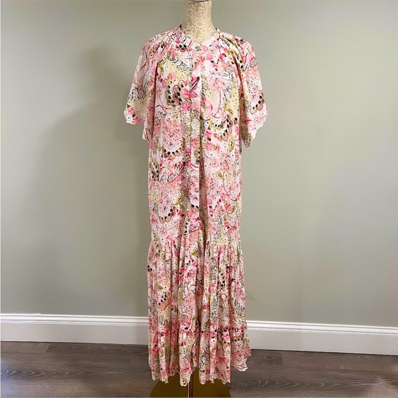 MISA Malena Los Angeles Floral Eyelet Embrodered Flutter Sleeve Midi Dress Sz S - Picture 7 of 12